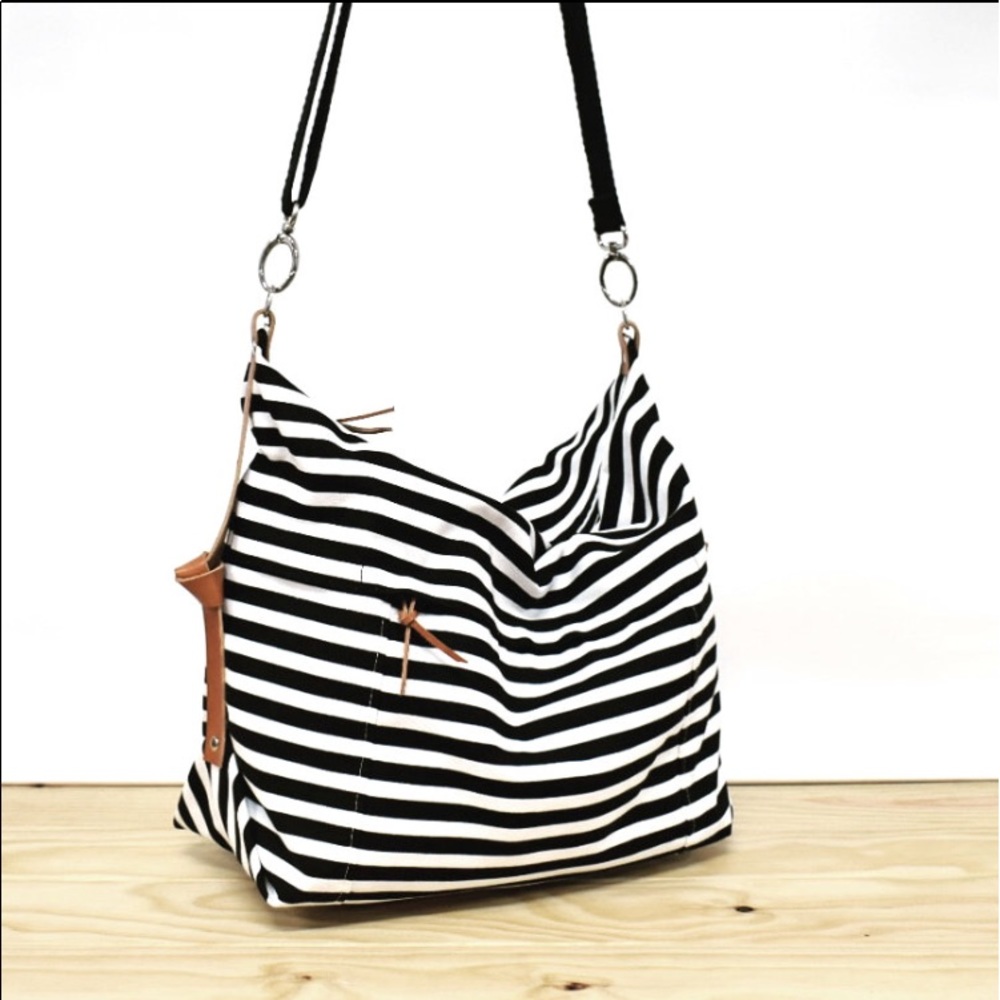 Black and white striped Canvas bag. *CUSTOM MADE*